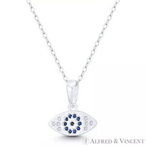 Evil Eye Luck Charm CZ Crystal 16x20mm Pendant in .925 Sterling Silver w/Rhodium